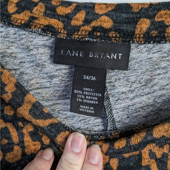 Lane Bryant Brown Black Leopard 3/4 Sleeve One-Shoulder Hacci Jumpsuit 34/36 - Picture 11 of 12